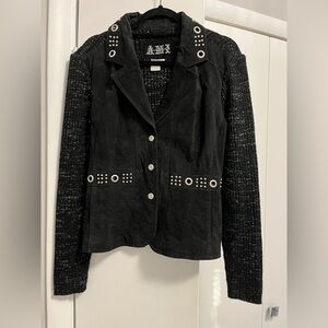 Ami Suede Leather Jacket with Knitted Sleeves & Grommet Detail SZ L